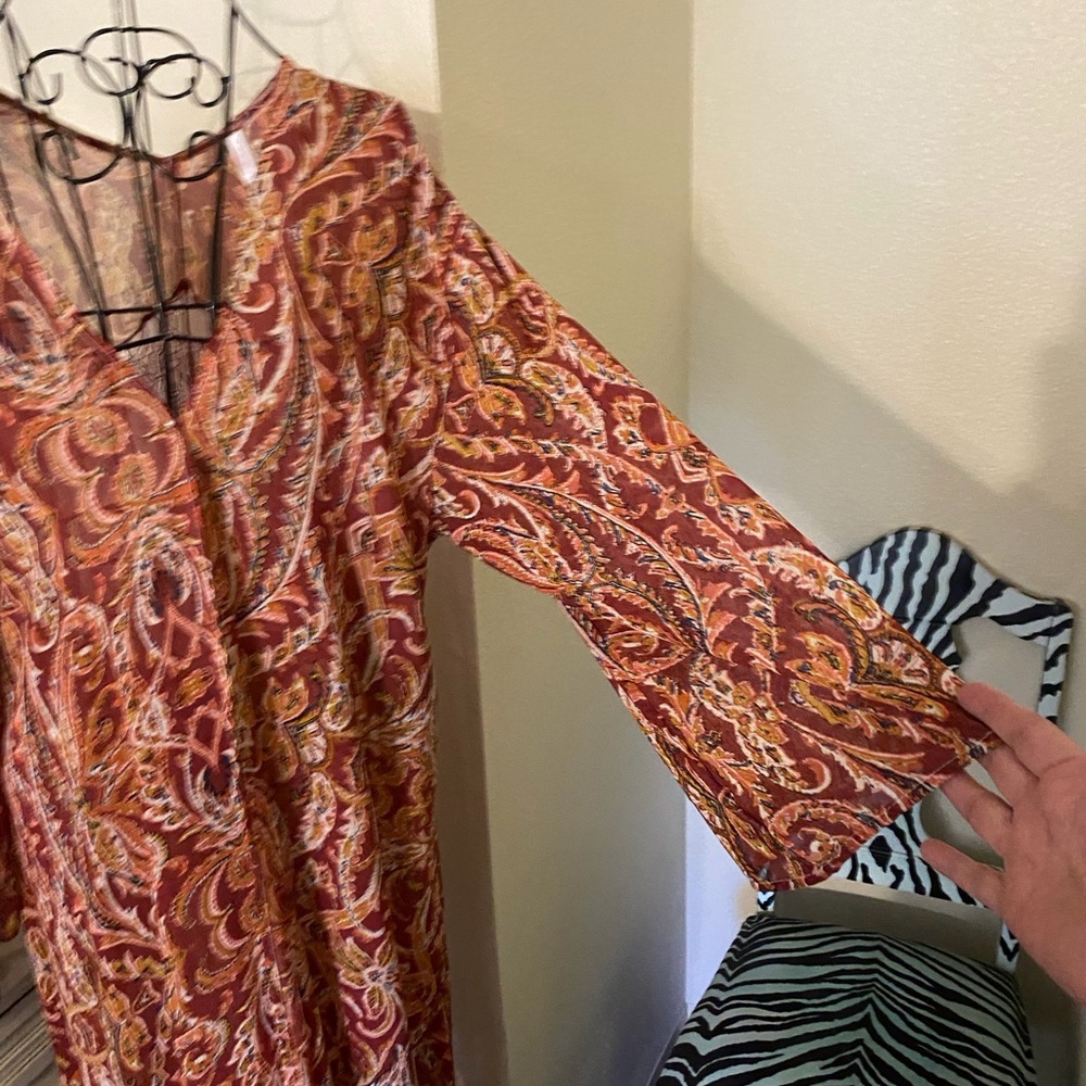 Bohemian Paisley Fringe Robe - Rust Red - Picture 3 of 9